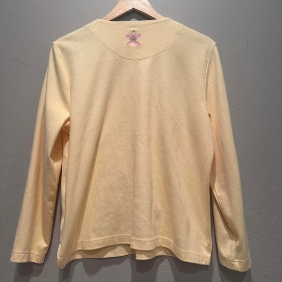 Breckenridge Butter Yellow Floral Embroidered Cardigan Sweater Size Large Petite - Picture 2 of 8